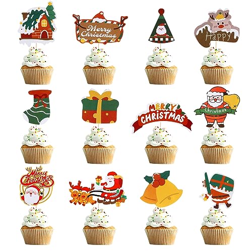 65 Stücke Weihnachten Cupcake Topper,Weihnachts Kuchendekorationen Set,Weihnachts Kuchen Topper,Cupcake-Dekorationen,Weihnachten Cake Toppers für Weihnachtsfeier Party Dekoration,Partyzubehör von Valicaer