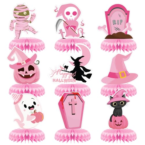 9 Stück Halloween Waben-Mittelstücke Rosa Halloween Tischdecker für Kinder Halloween Tischdekorationen für Halloween Party Zubehör Geburtstagsparty Zubehör von Valicaer