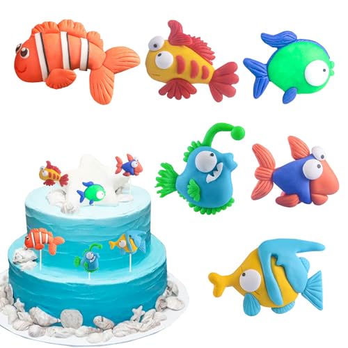 Valicaer Ozean Thema Tortendeko Geburtstag,6Pcs Meerestier Kuchendeko Meer Tiere Cake Topper Unterwasserwelt Kuchendeko Clownfisch Figuren Torten Deko für Kinder Geburtstag Party Baby Shower von Valicaer