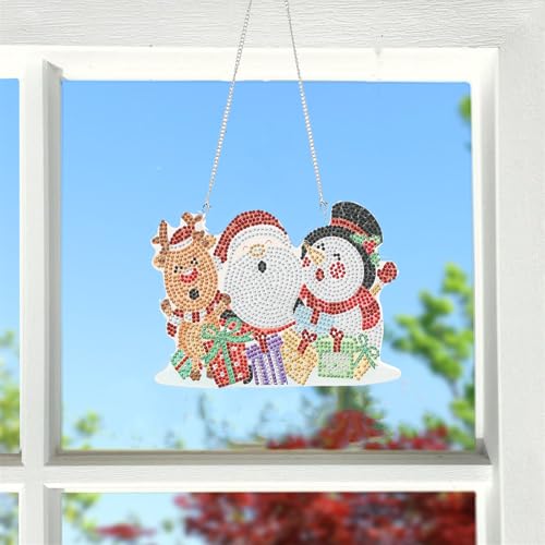 Valicaer Weihnachten Diamant Malerei Anhänger Pendant,Diamond Painting mit Kette Ornamente Strass Diamond Pasted Painting Schneemann Gemälde Diamant Malerei Kit für Zuhause Fenster Wand Hanging Dekor von Valicaer