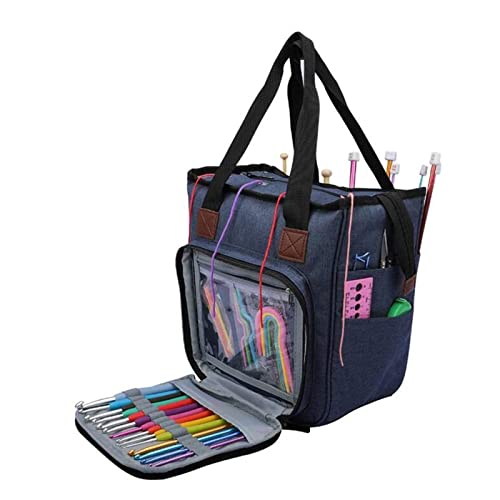 Valink Häkeltasche, Garn-Stricktasche, Garn-Aufbewahrungstaschen zum Häkeln, Woll-Häkeltasche, Nähen, Stricktaschen und Strick-Organizer, Blau von Valink