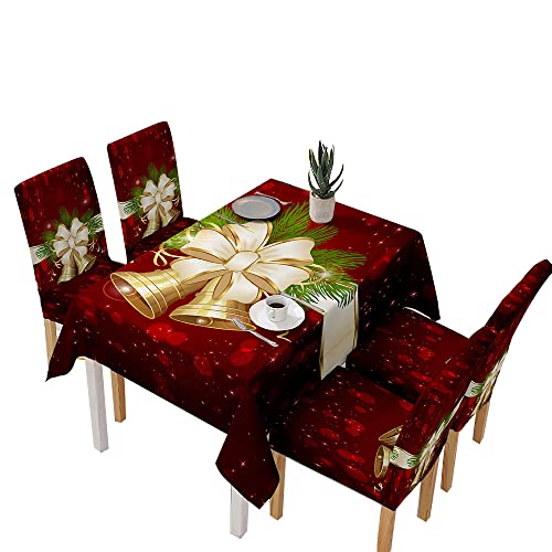 Valink Weihnachten Tisch- und Stuhlhussen Set Küche Esszimmer Tischdecke Dekorationen Glocken Tischdecke 140x140 von Valink