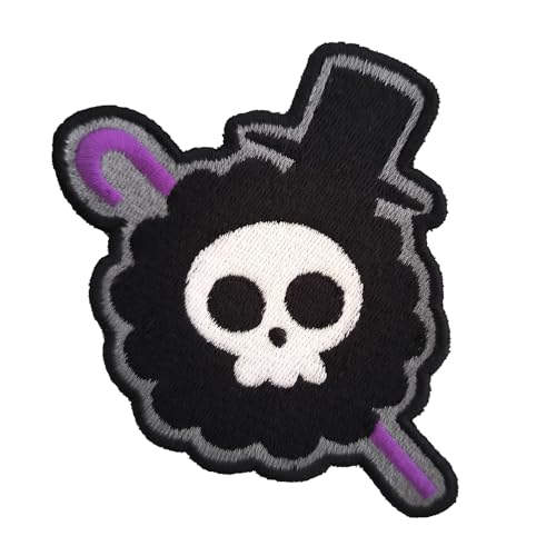 VALKYNEA Aufnäher, 100 % bestickt, inspiriert von Anime-Fan, Brook, Totenkopf, Patch Embroidery, bestickt, zum Aufbügeln von Valkynea