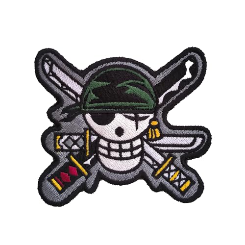 VALKYNEA Aufnäher, bestickt, 100 % inspiriert von Anime-Fans/Zoro Skull / Aufnäher / bestickte Applikation (zum Aufbügeln) von Valkynea