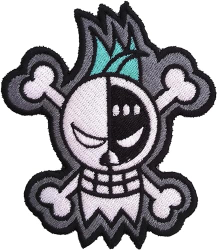 VALKYNEA Aufnäher 100 % bestickt, inspiriert von Anime, Fan Art/Franky Jolly Roger/Totenkopf/Patch Embroidery / bestickte Applikation (Hook & Loop) von Valkynea