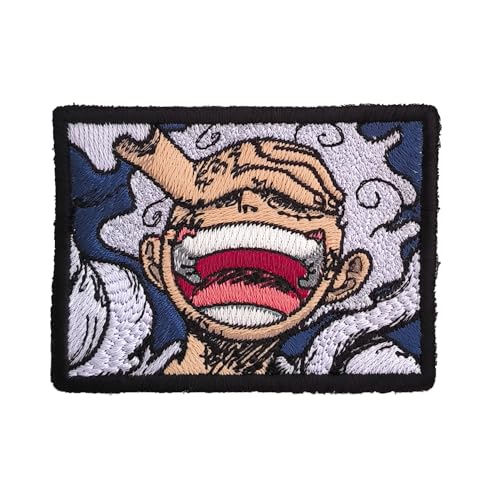 VALKYNEA Aufnäher 100 % bestickt, inspiriert von Anime, Fan Art/Luffy Gear 5 / Patch Embroidery / bestickte Applikation (8 cm x 6 cm, zum Aufbügeln) von Valkynea