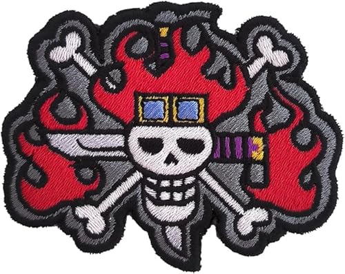 VALKYNEA Aufnäher 100 % bestickt, inspiriert von Anime-Fan, Kunst, Eustass Kid, Totenkopf, Patch Embroidery / bestickte Applikation (Hook & Loop) von Valkynea