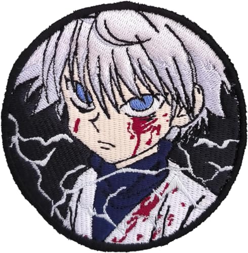 VALKYNEA Aufnäher 100 % bestickt, inspiriert von Anime Fan Art/Killua Zaoldyeck Hunter/Patch Embroidery / Stickerei Applikation (Hook & Loop) von Valkynea