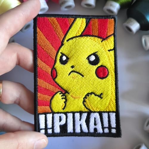 VALKYNEA Bestickter Aufnäher mit Anime-Fan-Kunst, Pika/PATCH EMBROIDERY, bestickte Applikation (Hook & Loop) von Valkynea