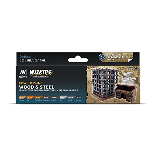 Acrylicos Vallejo 080256 Farb-Set, WizKids Wood & Steel, 8 x 8 ml Modellbau, 8 ml (8er Pack) von Vallejo