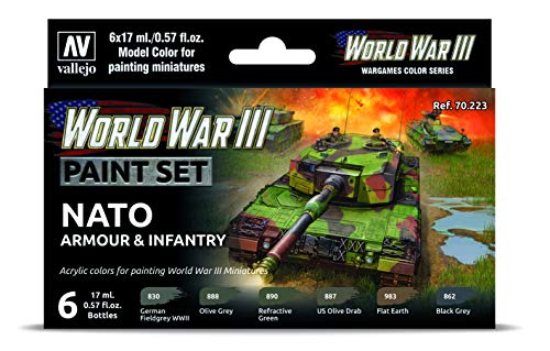 Vallejo 070223 Farb-Set, NATO Panzerung & Infanterie, WWIII Modellbausatz, 17 ml (6er Pack), White von Vallejo