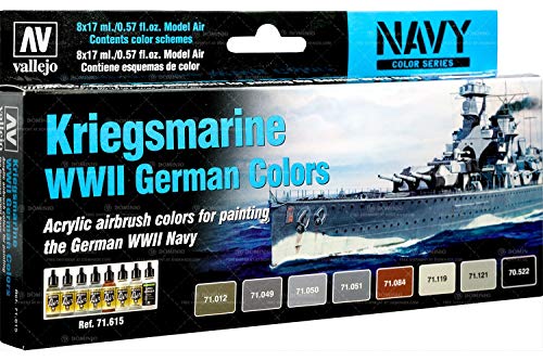 Vallejo 071615 Farb-Set, Kriegsmarine WWII Modellbausatz, verschieden, 17 ml (8er Pack) von Vallejo