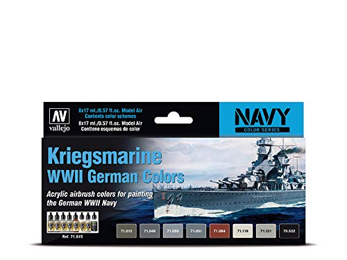 Vallejo 071615 Farb-Set, Kriegsmarine WWII Modellbausatz, verschieden, 17 ml (8er Pack) von Vallejo