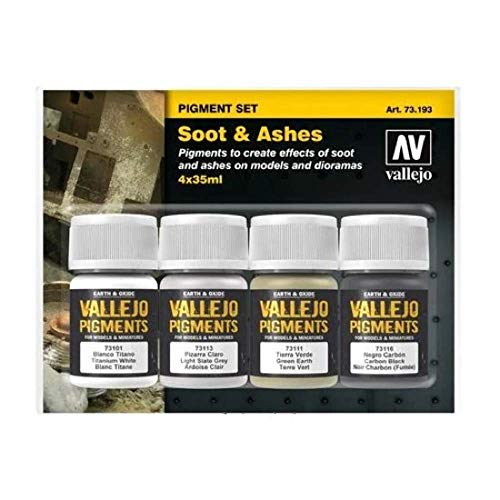 Vallejo 073193 Pigment-Set Ruß und Asche, 35 ml (4er Pack) von Vallejo