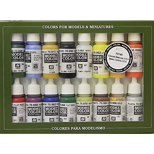 Vallejo 70140 – Vallejo Model Colour Basic Colors USA Acrylfarben-Set – 16 x sortierte 17 mm Farbe, Schwarz von Vallejo