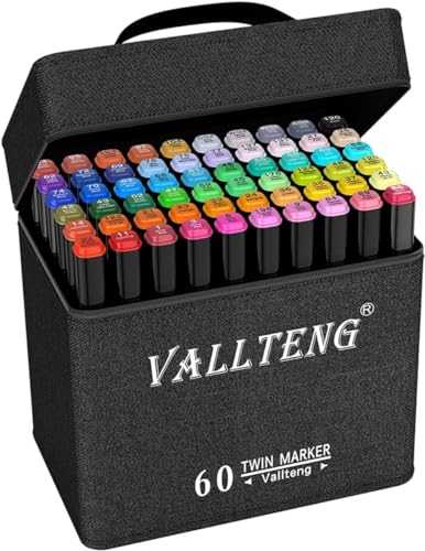 60 Farben Permanent Art Marker Twin Marker Pen breite feine Spitze schwarz Animation Design zum Zeichnen Ausmalen von Vallteng