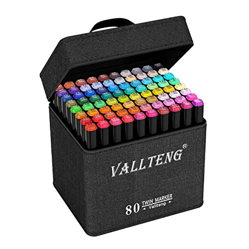 Vallteng 80 Farben Permanent Marker Filzstifte Permanent Marker,Twin Tip Textmarker mit Tragetasche für Malerei Coloring Hervorhebungen und Unterstreichungen von Vallteng