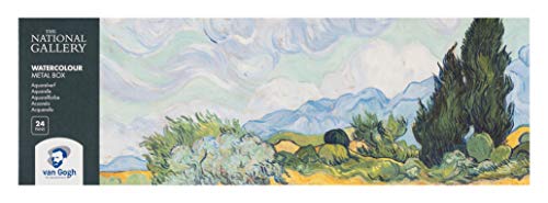 Van Gogh 24 Näpfchen Feine Künstler Aquarellfarben im Metall Aquarellkasten incl. Pinsel und Mischpalette Geschenkset von Van Gogh