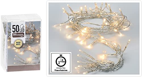 3 x 50er Micro TIMER LED warmweiß Lichterkette AA für Party, Garten, Weihnachten, Halloween, Hochzeit, Beleuchtung LED Lichterkette batteriebetrieben normales Kabel(warmweiß, 3 x 50 LEDs) von Vanorell