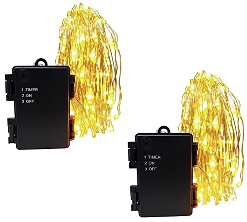 Vanorell 2 x 100 LEDs Drahtbeleuchtung außen innen Silberdraht Batterie Lichterkette Außenbeleuchtung Batteriebetrieben IP44 Batteriegehäuse Timer Weihnachten Dekoration Warmweiß von Vanorell