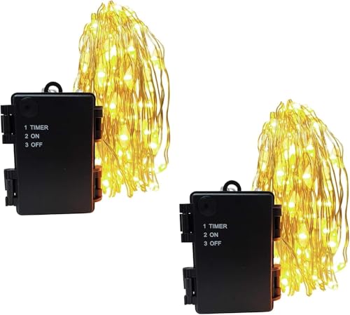 Vanorell 2 x 40 LEDs Drahtbeleuchtung außen innen Silberdraht Batterie Lichterkette Außenbeleuchtung Batteriebetrieben IP44 Batteriegehäuse Timer Weihnachten Dekoration Warmweiß von Vanorell