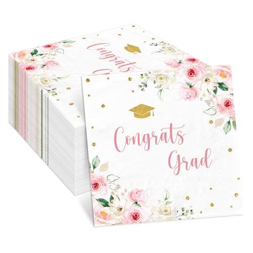 Einweg-Papierservietten für Frauen, Aquarell-Blumenabschluss, Papierservietten, Klasse 2025, Party-Dekorationen für Congrats Grade Party-Dekorationen 2025, 48 Stück von Vanulus