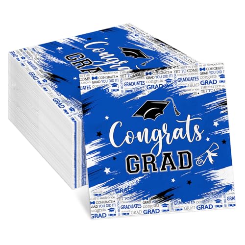 Papierservietten, 2-lagig, 2-lagig, 2025 Congrats Schwarz, Königsblau, Cocktail-Servietten für Congratulate Graduierung, College, High School, Abschlussfeier, Tisch-Partyzubehör, 100 Stück von Vanulus