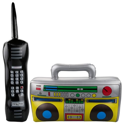 Vanyibro Aufblasbare Boombox & Handy-Set, aufblasbar, Retro, 80er-, 90er-Jahre-Kostüm, Partyzubehör für Kinderpartys von Vanyibro