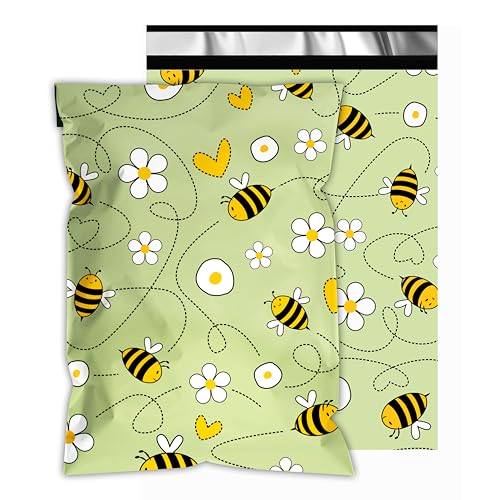 Versandtaschen aus Polyester, 25,4 x 33 cm, 100 Stück, mit Bienen-Druck, 2,4 mm dick, wasserdicht und reißfest, selbstverschließende Verpackungsbeutel für kleine Unternehmen von Vapulcio