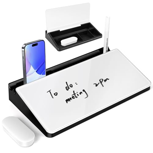 Varhomax Kleines Schreibtisch-Whiteboard aus Glas mit Trockenabwischfunktion, Desktop-Whiteboard mit Aufbewahrung, To-Do-Liste, Notizblock, Schreibtisch-Begleiter und Tastaturständer(Schwarz und Weiß) von Varhomax