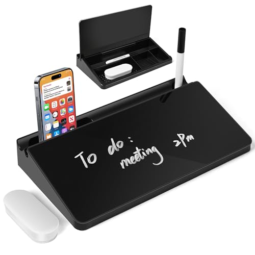 Varhomax Kleines Schreibtisch-Whiteboard aus Glas mit Trockenabwischfunktion, Desktop-Whiteboard mit Aufbewahrung, To-Do-Liste, Notizblock, Schreibtisch-Begleiter und Tastaturständer (Schwarz) von Varhomax