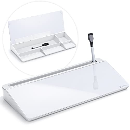 Varhomax Schreibtisch Organizer, Desktop Whiteboard Glas Weiß Mit Aufbewahrung Abwischbar, To Do Liste, Notizblock und Tastaturständer für Homeoffice, Büro und Schulbedarf von Varhomax