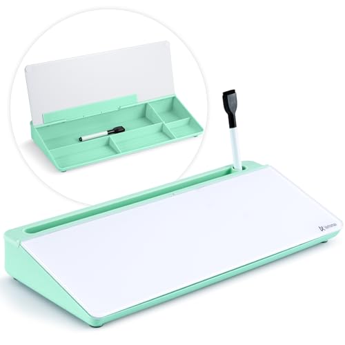 Varhomax Schreibtisch-Whiteboard aus Glas mit Trockenabwischfunktion, Desktop-Whiteboard mit Aufbewahrung, To-Do-Liste, Notizblock, Schreibtisch-Begleiter und Tastaturständer für Zuhause (Grün) von Varhomax