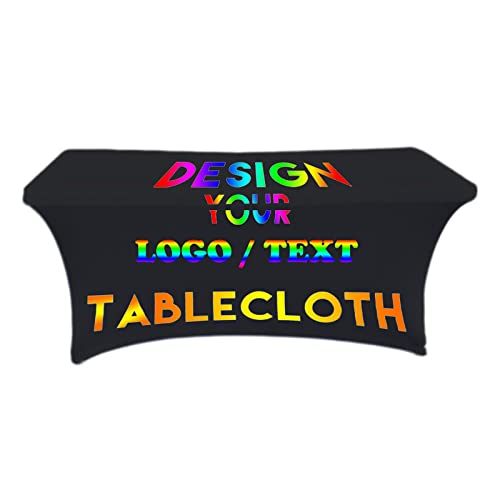 Custom-Personalisierte Stretch-Spandex-Tischdecke mit Logo-Text - Tischdecke mit Ihrem Logo und Botschaft für Geburtstag Hochzeitstag Business Messe Events (6FT 114" x 79" (289 * 200cm)) von Varnmrop