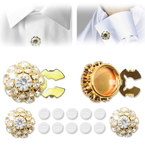 Rhinestone Button Covers,Rhinestone Buttons for Clothing,Crystal Button Covers,Rhinestone Button for Women,Detachable Shirt Button Clips Buttons Jewelry for Crafting,DIY (2pcs,Gold) von Varyhoone