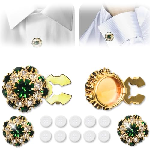 Rhinestone Button Covers,Rhinestone Buttons for Clothing,Crystal Button Covers,Rhinestone Button for Women,Detachable Shirt Button Clips Buttons Jewelry for Crafting,DIY (2pcs,Green) von Varyhoone