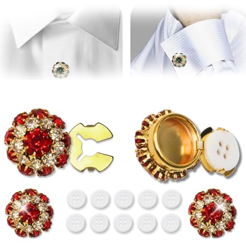 Rhinestone Button Covers,Rhinestone Buttons for Clothing,Crystal Button Covers,Rhinestone Button for Women,Detachable Shirt Button Clips Buttons Jewelry for Crafting,DIY (2pcs,Red) von Varyhoone