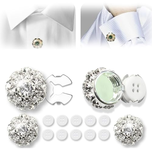 Rhinestone Button Covers,Rhinestone Buttons for Clothing,Crystal Button Covers,Rhinestone Button for Women,Detachable Shirt Button Clips Buttons Jewelry for Crafting,DIY (2pcs,White) von Varyhoone