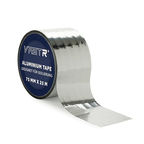 VASTR Wärmedämmklebeband Aluminium verstärkt EXTRA BREIT 75mm x 25m | Gewapnetes Aluminium Klebeband | Aluminium Reparatur | Temperaturbeständigkeit | Wind-, Wasser- und Dampfdichtes Abkleben von VastR