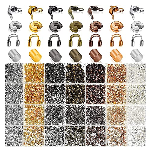 2100 Stück Messingrohr Crimpperlen, Kaschierperlen DIY Bastel-Set, 7 Farbe Clamshell Crimp Bead Tipps Endkappe Knoten Abdeckung, gelten für Schmuck Handwerk Machen(Sieben Farben) von Vastsea