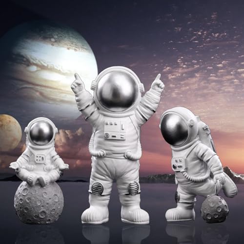 3 Stück Spaceman Statuen, Astronauten Figur Modell, Kuchen Topper, Weihnachten Halloween Geburtstag, Gelten Geburtstag Party Cake Toppers(Silber) von Vastsea