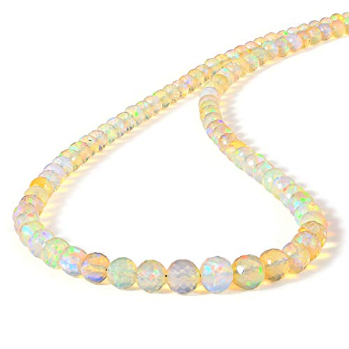 Vatslacreations Mehrfarbige Opal-Perlen in AAA-Qualität, 20 cm, Opal-Edelsteinperlen für Schmuckherstellung, Feueropal-Perlen, äthiopische Opal-Perlen, facettierter Opal-Edelsteinstrang, Stein, Weißer von Vatslacreations