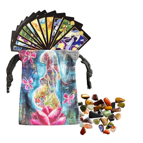 Vbnuyhim Tarotkartentasche, Tarottasche, Schmuckbeutel mit Kordelzug | Schmuckverpackung mit Blumenmotiv, Tarot-Spielständer, Tarotkarten-Organizer für von Vbnuyhim