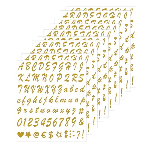 Vbxvsa 10 Blätter Buchstaben Aufkleber Gold Glitzern Klebebuchstaben Aufkleber Selbstklebende Goldene Glitzer Buchstaben Sticker Alphanumerische Aufkleber zum Dekorieren von Vbxvsa