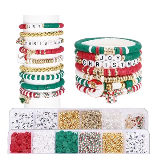 Vbxvsa 2000 Stück Weihnachten Perlen für Armbänder Weichkeramik Buchstaben Perlenset Auffädeln Armband Selber Machen mit Tonperlen Schmuck Set von Vbxvsa