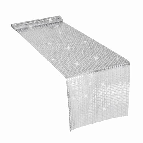 Vbxvsa Disco Party Tischläufer 33x275cm Silber Pailletten Tischdecken Geeignet für Halloween Geburtstag Hochzeit Abschlussball Tischdekoration von Vbxvsa