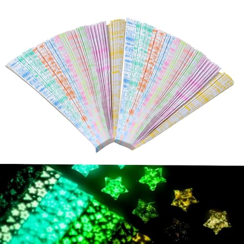 1260 Blatt Leuchtende Origami Stern Papierstreifen mit 6 Mustern Glitzer Origami Sterne Glow in Dark Faltsterne Papier Glückssterne Papier für DIY Handwerk von Vctitil