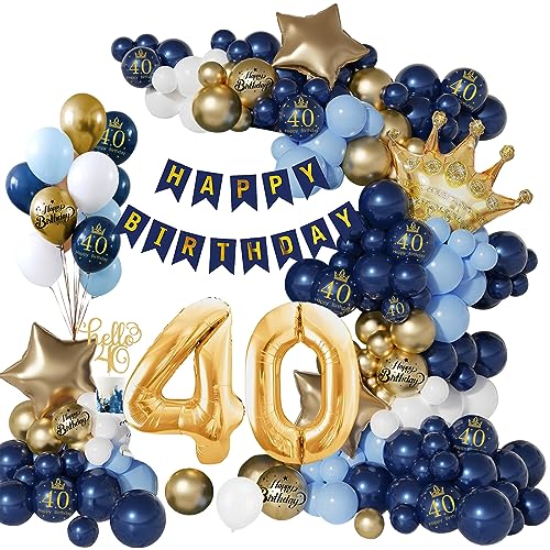 40 Geburtstag Deko, 40. Geburtstag Mann Frauen, 40 Jahr Geburtstagdeko Marineblaues Gold, Happy Birthday Girlande Ballon 40 Deko, Deko 40. Geburtstag Luftballons, Birthday Party Decorations von Vcumter