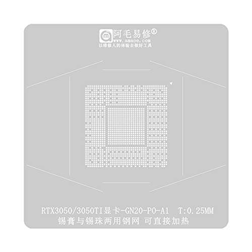 Direct Heating 130 x 130 BGA Reballing Schablonen-Set für RTX3050 RTX3050TI GN20-P0-A1 GPU-Grafikkartenschablone von Vdaxvme