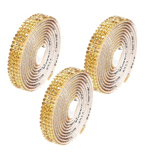 Vdaxvme 3 Rollen Strassbänder, 9 m, selbstklebendes Strassband, 9 mm, glitzernder Strass-Aufkleber für Hochzeit von Vdaxvme